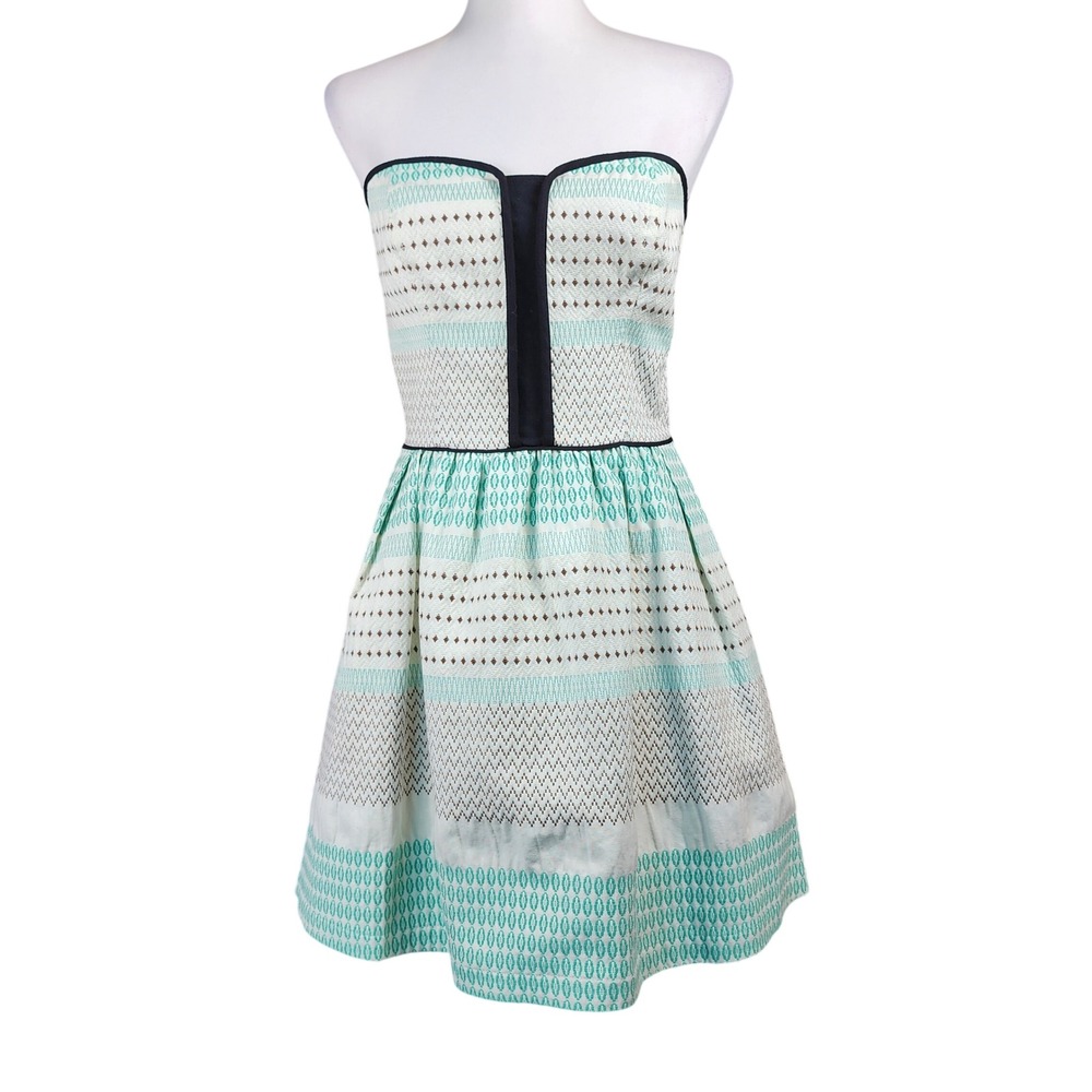 Ella Moss Strapless Fit Flare Mini Dress Womens‎ Medium Mint Green Brown Cotton